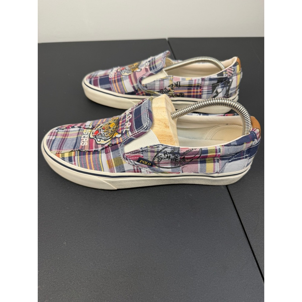 Polo Ralph Lauren Keaton Slip On Plaid Tiger Patchwork Shoes Mens Size 9 - Picture 7 of 13